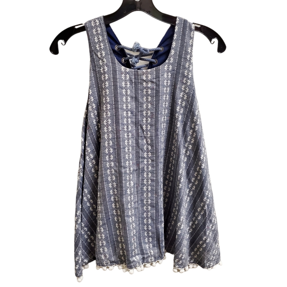 Freeway Swing Blouse Sleeveless Tapestry Floral Tank Top Lace Up Back Size Small